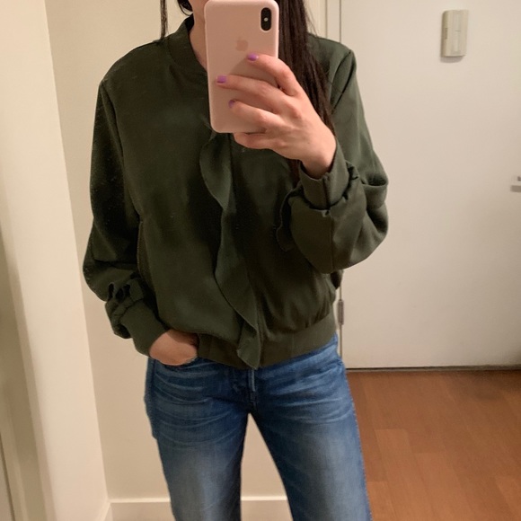 Olive Green Ruffle Bomber - Picture 3 of 8